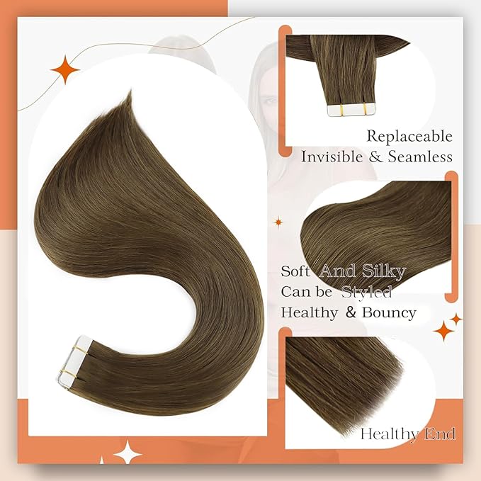 Full Shine Brown Tape Hair Extensions Real Human Hair Color 3 Dark Brown Tape in Extensions 12Inch Invisible Seamless Skin Weft for Wedding 30G 20Pcs Double Sided Tapes Remy Extension