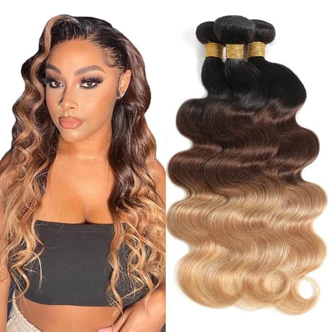 Blonde Bundles Human Hair 4/27 Body Wave Bundle Ombre Body Wave Bundle Three Tone Human Hair 3 Bundles 20 22 24 Inch 8A Peruvian Hair Extensions