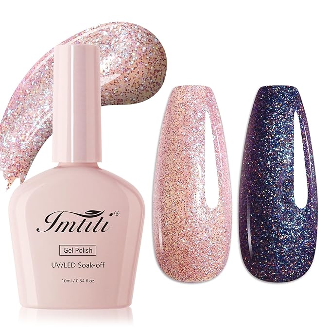 Imtiti Glitter Gel Nail Polish, 1Pcs Starlight Pink to Cyan Gel Polish Sparkle Soak Off UV LED Gel Polish, Long Lasting, Fairy Princess for Women Gift (0.34 Fl Oz-958)