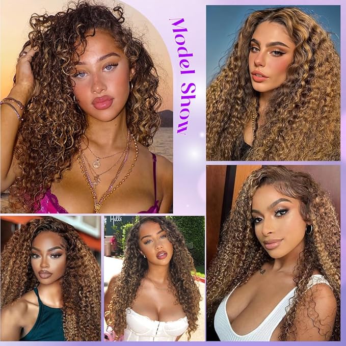 36 Inch Honey Blonde Wig Human Hair 13x6 HD Transparent Ombre Lace Front Wig Human Hair 4/27 Deep Wave Wig Glueless Curly Wigs for Women