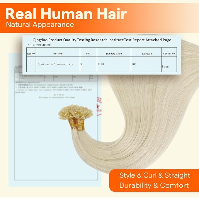 Full Shine Ktip Human Hair Extensions Color 1000 Ice Blonde 16 Inch 50 Grams K Tips Hair Extensions Human Hair Straight Extensions Natural Remy Hair for Women