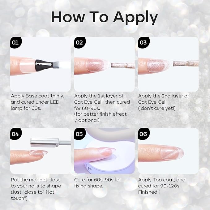 modelones Silver Cat Eye Gel Nail Polish Glitter White Cat Eye Gel Polish Clear 9D Holographic High Density Crystal Nail Polish with Magnet Soak Off U V Shimmer Polish Christmas Nail 15ML