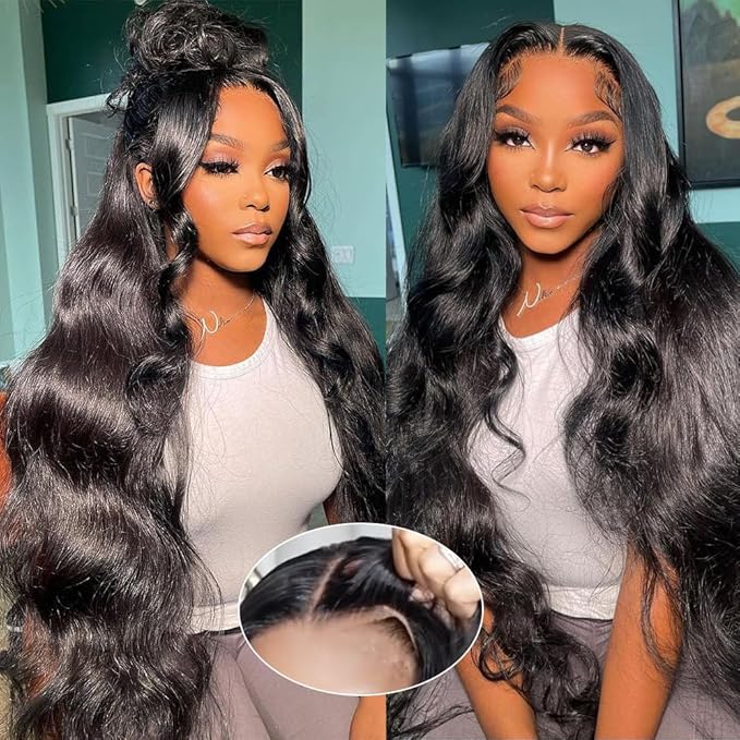 Glueless Wigs Human Hair Pre Plucked Pre Cut 7x6 Hd Lace Closure Wigs Human Hair 32 Inch Body Wave Human Hair Wigs 250% Density Drawstring Glueless Wigs human hair for Beginners