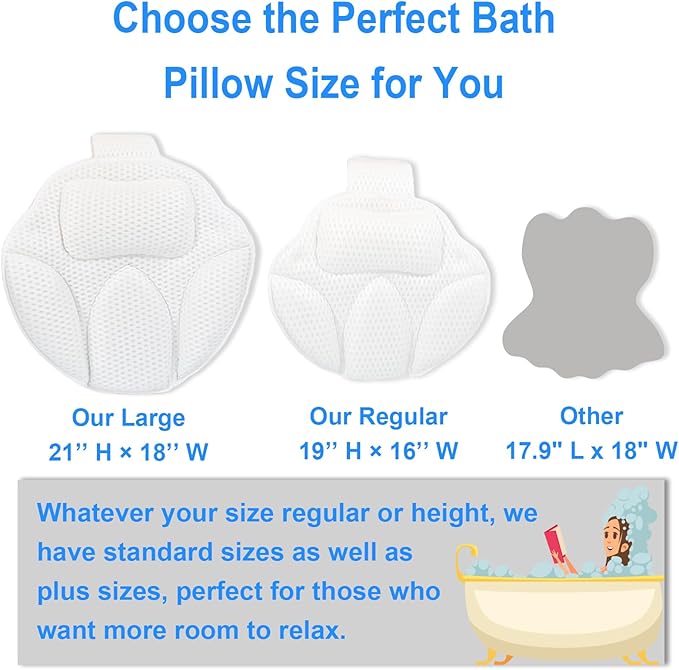 Luxury Oversized Bath Tub Pillow Fits All Bathtubs, Secure Support for Head,Neck,and Back Rest,Relaxing Spa Gifts for Women,Extra Thick & Soft,Anti-Slip Suction Cups,Washable