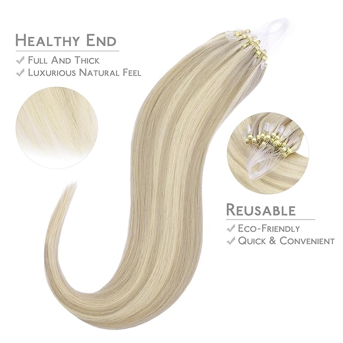 WENNALIFE Microlink Hair Extensions Human Hair, 50g 50s 14 Inch Ash Blonde Highlighted Platinum Blonde Remy Hair Microbead Micro Link Microloop Microring Invisible Straight Natural Fusion Installation
