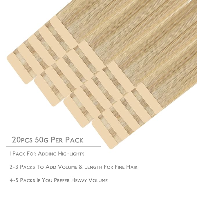 WENNALIFE Tape in Hair Extensions Human Hair, 20pcs 60g 28 inch Light Blonde Highlighted Golden Blonde Remy Hair Extensions Straight Human Hair Tape in Extensions Skin Weft Tape Extensions Human Hair