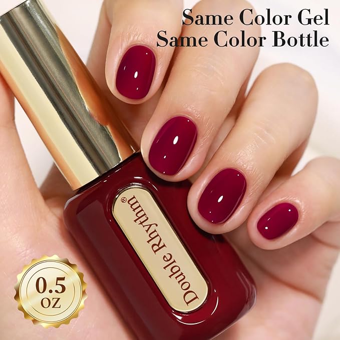 Double Rhythm 0.50 OZ Gel Polish Hema Free Same Color Same Bottle Golden Round Translucent Neutral Natural Milky 15 ML Jelly UV Polish Art DIY at Home (Burgundy-C1129)