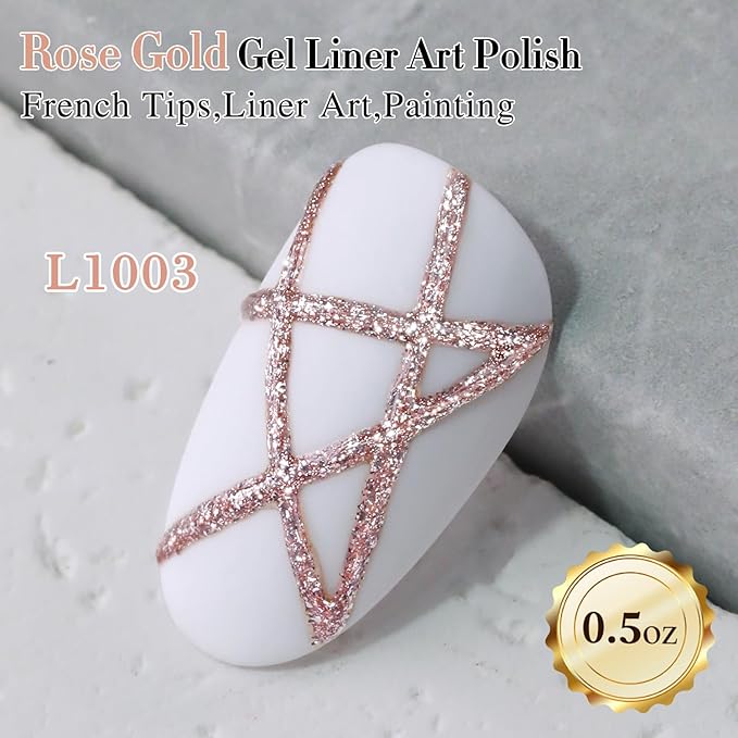 Double Rhythm 15 Ml Metallic Gel Liner Nail Art Gel Bronze Mirror Chrome Painted Drawing Stripper 3D Effect Gel Polish (Glitter Champagne Gold-L1003)