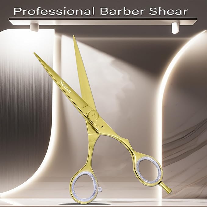 Professional 6.5 inches Hair Cutting Scissors, Premium Quality Stainless Steel Hair Scissors, Hair Shears with Adjustable Screw for Barber Salon & Home (Gold, 6.5 inches)