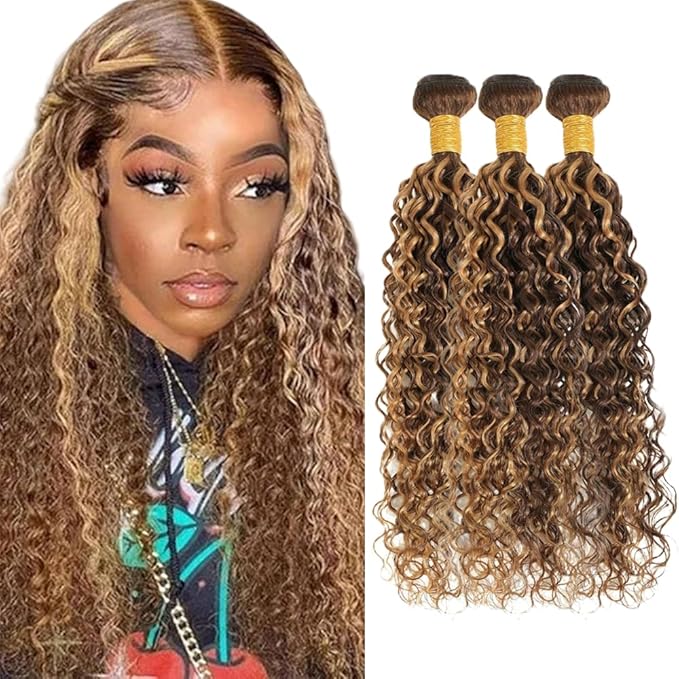 P427 Human Hair Bundle 27 Water Wave Bundles Brown Human Hair Bundles 14 16 18 inch Highlight Water Wave Bundle 300g