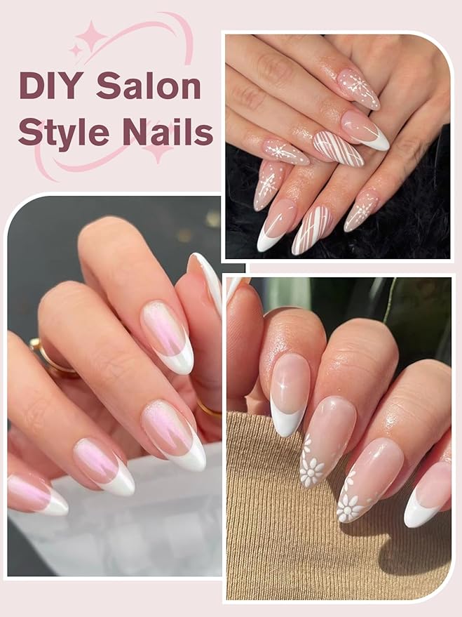 EBANKU Build on Apex Natural Nail Tips, 16 Sizes 160 PCS Middle Almond Clear Acrylic Full Cover Press on Nail Tips with Builder Glue, Pre-applied Tip Primer & Base Coat