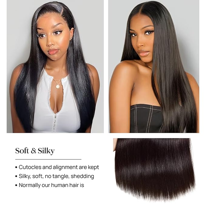 12A Human Hair Bundles Straight 4 Bundles 100% Unprocessed Brazilian Virgin Hair Double Weft Bundles Deals Human Hair Straight Human Hair Extensions Natural Color (4 Bundles, 28282828)