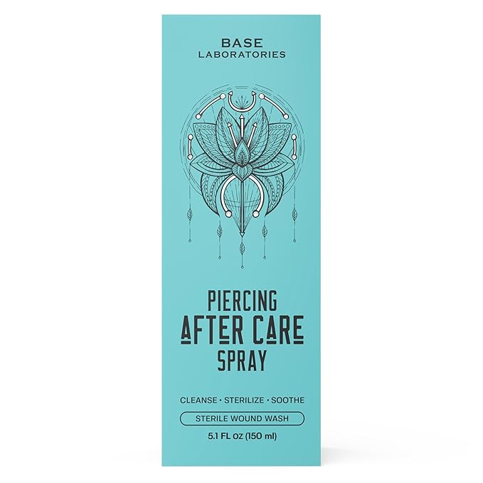 BASE LABORATORIES Piercing Aftercare Spray 4oz | Saline Spray for Piercings | Ear Piercing Cleaner Spray | Saline Solution for Piercings | Piercing & Keloid Bump Removal for Ears, Belly & Nose | 3PK