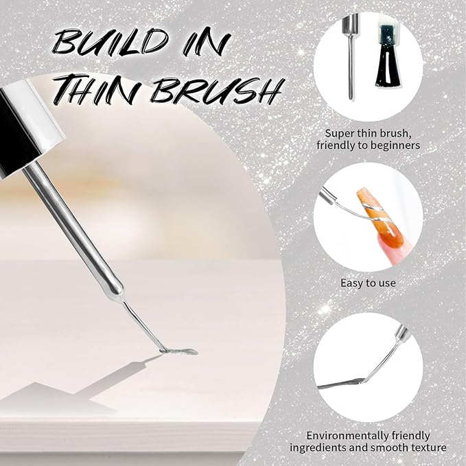 12ml Metallic Painting Gel Liner Nail Art 3D Mirror Chrome Effect Metal Painted Drawing Build in Thin Brush Soak Off UV/LED Silver Striper Gel for Salon Home DIY Manicure