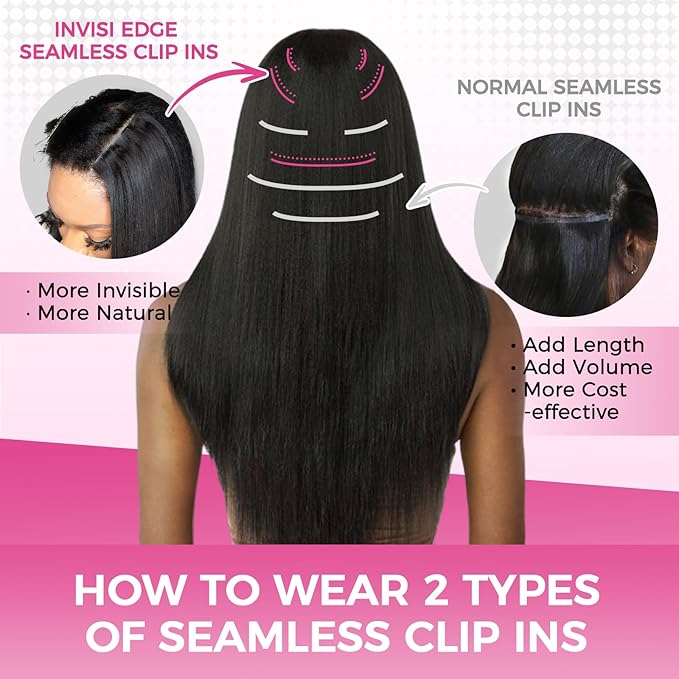 Lashey Invisi Edge & Seamless Clip in Hair Extensions Human Hair, 18 Inch 130g 9pcs(5pcs Invisi Edge& 4pcs Seamless) Real Virgin Human Hair Extensions, Natural Black Straight Hair