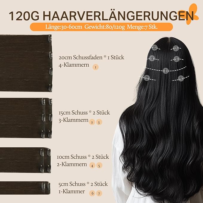 DOORES Clip in Hair Extensions Real Human Hair, Dark Brown 12 Inch 7pcs 80g, Remy Hair Extensions Clip in Human For Women Natural Silky Straight