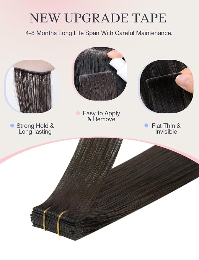 DOORES Invisi Edge Extensions Human Hair, Mocha Brown 10 Injection Tape ins 50g 24Inch, Injected Tape in Extensions Straight