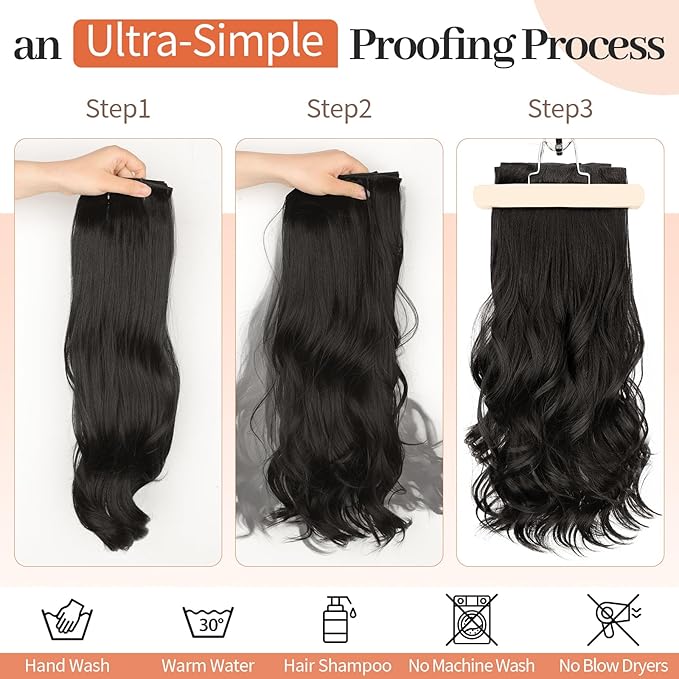 Kookastyle clip in hair extensions 4 pcs natural long Synthetic wavy curly hairpieces Layered soft invisible for women Natural Black 20 inch