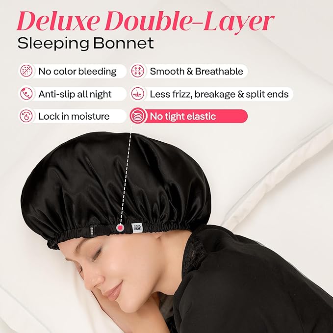 CoolMate Adjustable Satin Silk Bonnet for Sleeping Women, Tie Double Lined Silk Bonnet for Women Long Hair