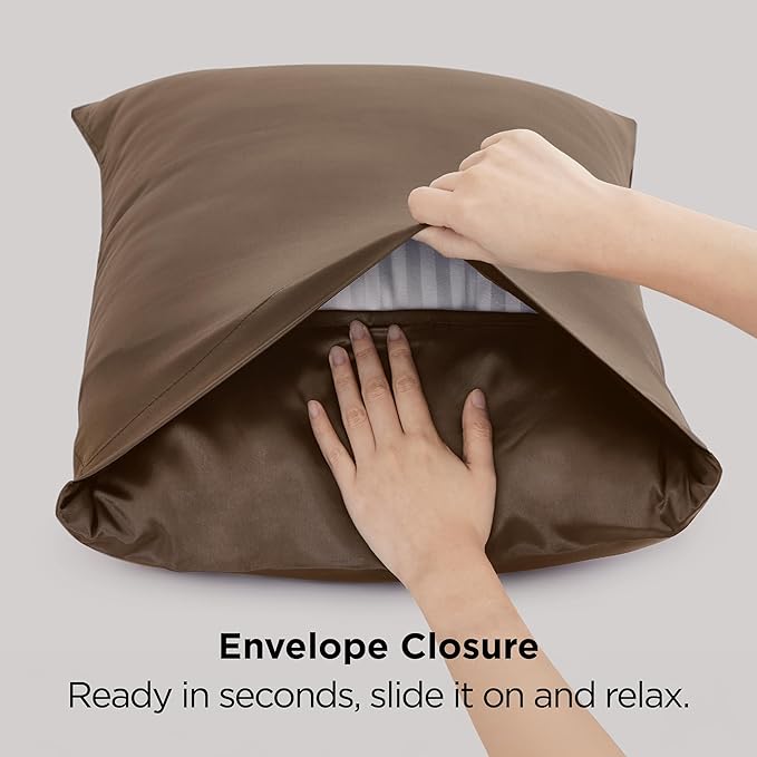 Bedsure King Size Satin Pillowcase Set of 2 - Brown Silky Pillow Cases for Hair and Skin with Envelope Closure, Similar to Silk Pillow Cases, Gifts for Women Men, 20x36 Inches, 2pcs