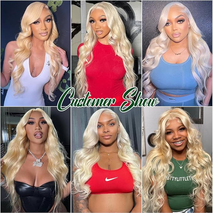 613 13x6 Lace Front Wig Human Hair 200% Density Blonde Wig Human Hair 13x6 HD Body Wave Lace Front Wigs Human Hair Pre Plucked Free Part 613 HD Lace Frontal Wig for Women 32 Inch