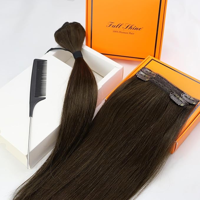 Full Shine Seamless Hair Extensions Clip in Dark Brown Hair Extensions Clip ins Brown Invisible Clip in Hair Extension Remy Hair for Short 12 Inch 3 Pcs 60 G