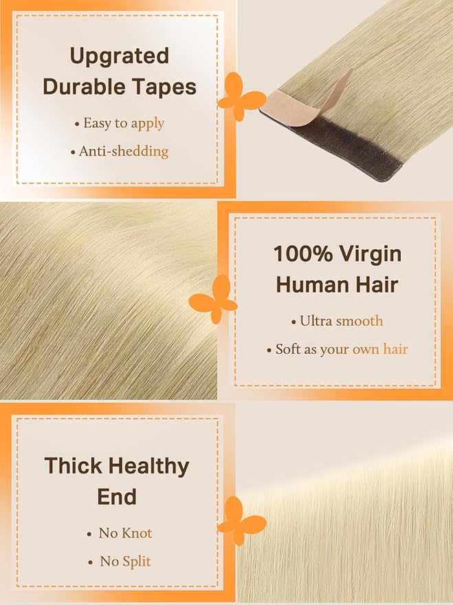 DOORES Tape in Extensions, Light Brown to Golden Platinum Blonde 14 Inch 100g 40pcs, Human Hair Extensions Tape in Remy Straight Hair Real Natural Hair Extensions