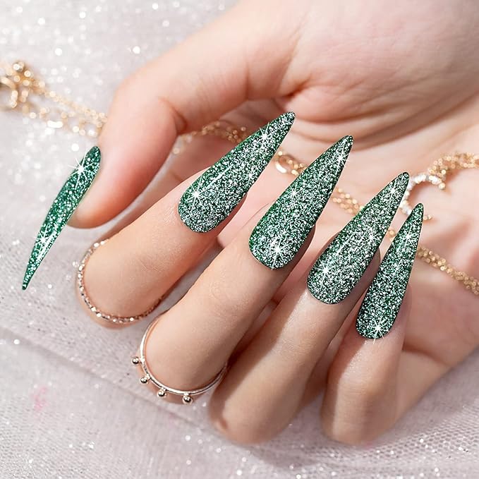 RARJSM Glitter Green Gel Nail Polish,Reflective Gel Polish Sparkle Glitter Flash Diamond Nail Gel Polish Soak off Disco Shimmer Gel Polish UV LED Curing Requires 15ml for Home Salon Diy Nail Manicure