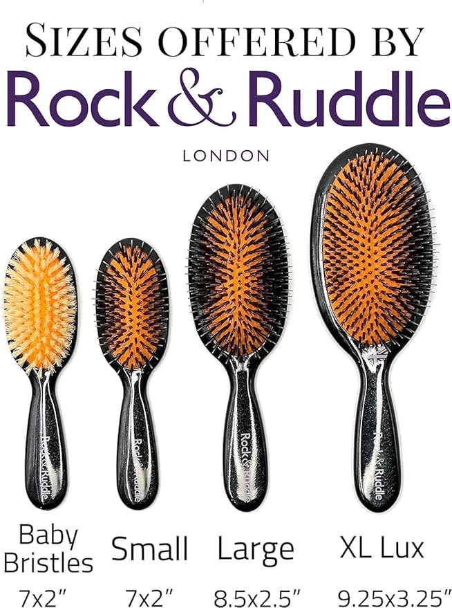 Rock & Ruddle Natural Mixed Boar Bristle Hair Brush for Women and Kids (Large, 21cm) - Perfect for Wet or Dry Hair, Detangling Smoothing Blowdrying - Designed & Made in UK - Pretty Blue