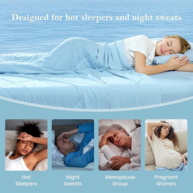 Cozy Bliss Cooling Comforter Twin Size, Cooling Blankets for Hot Sleepers and Night Sweats, Sky Blue Summer Comforter for Twin Size Bed, Breathable Soft Lightweight Silk Smooth