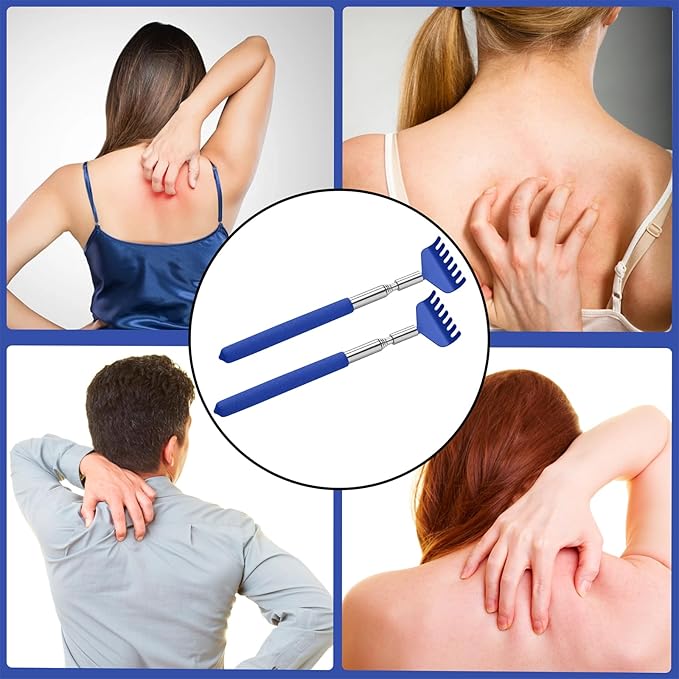 2 Pack Portable Extendable Back Scratcher, Stainless Steel Telescoping Back Scratcher with Beautiful Present Packaging(Blue)