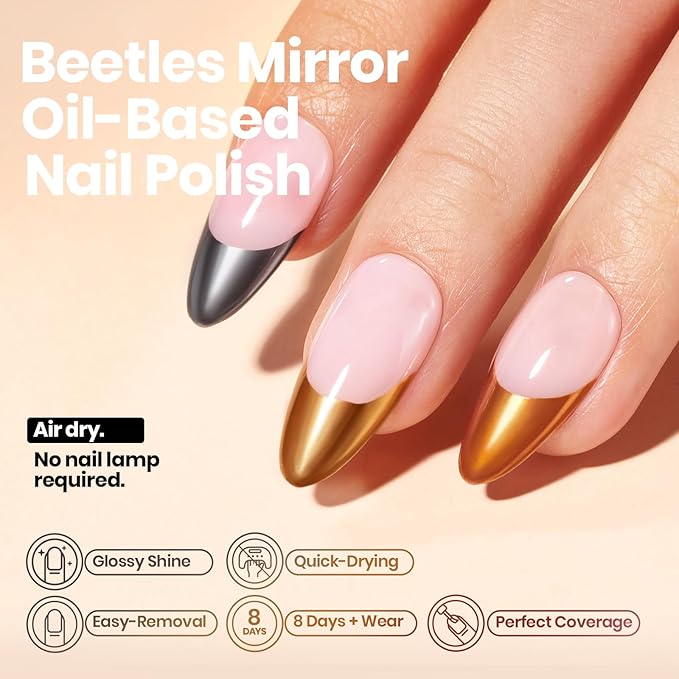 Beetles Mirror Nail Polish Set – Metallic Muse 6 Colors Quick-Drying & High Gloss Nail Lacquer, Long-Lasting Air Dry Home DIY Perfect Nail Art Christmas Gift for Women