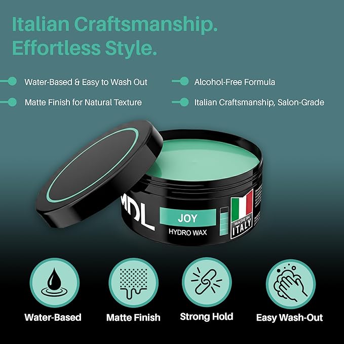 Hydro Hair Wax for Men, Water-Based Hair Wax Stick for Strong Hold and Wet Look Finish, Alternative to Gel Pomade, Alcohol Free Hair Care Product with Shiny Finish, Made in Italy, 100 ml