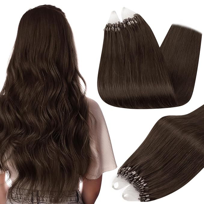 Full Shine Micro Loop Hair Extensions Real Human Hair 24 Inch Color 2 Dark Brown 50G with 7G Micro Beads Invisible Micro Link Hair Extensions Human Hair for Women Long Extensions add Length
