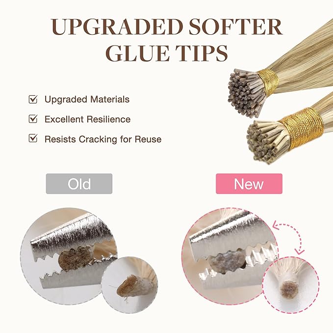 GOO GOO I Tip Hair Extensions Real Human Hair, 14inch 100g 200S, Cold Fusion I Tip Hair Extensions, Invisible Remy Hair Extensions, 60A Platinum Blonde
