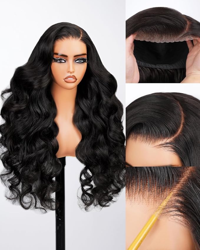 6X5 Lace Closure Glueless Wigs Human Hair Pre Plucked Pre Cut 220% Density Body Wave Wear and Go Glueless Wig for Black Women HD Lace Front Wigs Human Hair Pre Bleached Knots 24 Inch