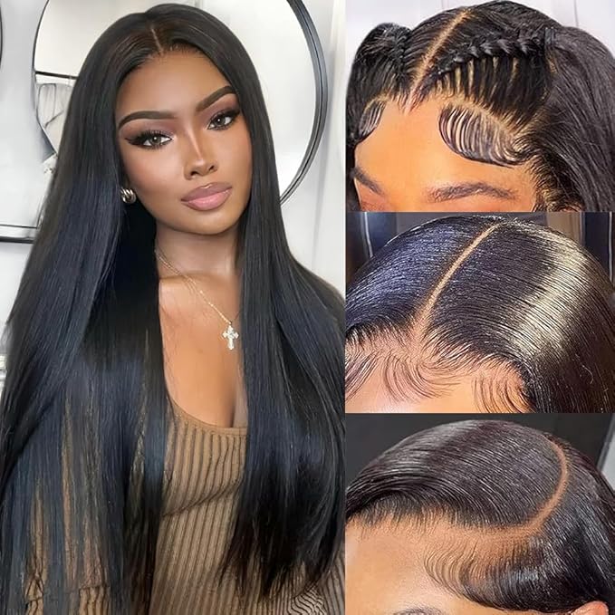 Straight Lace Front Wigs Human Hair 13x6 HD Transparent Lace Front Wigs for Women Human Hair Pre Plucked With Baby Hair 200% Density Glueless Natural Color 22inch