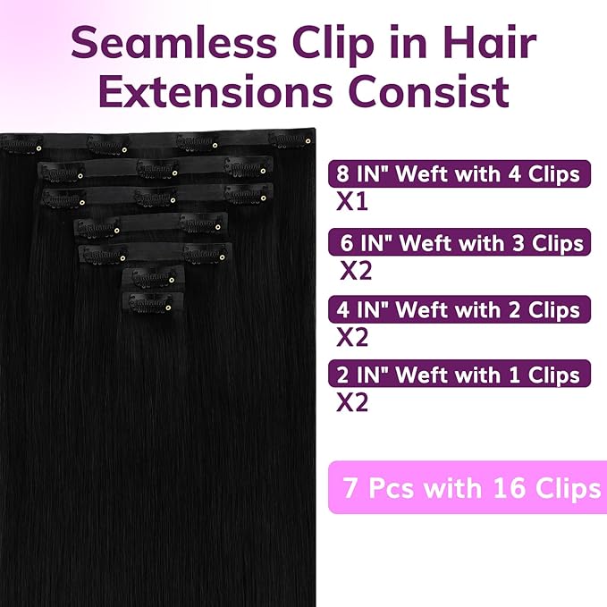 IDN BEAUTY Seamless Clip In Hair Extensions Human Hair Jet Black Real Remy Virgin Human Hair Seamless Clip Ins For Black Women PU Weft Invisible Edge Thick Soft Hair ST 110g 22 Inches