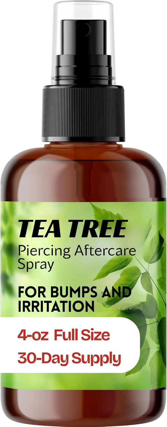 Wacan Advanced Tea Tree Piercing Spray, Saline Aftercare Piercing Cleaner for Bumps & Irritation, Alcohol-Free pH-Balanced, Safe for Ears Nose Belly