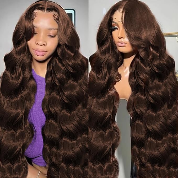 28 Inch Chocolate Brown Lace Front Wig Human Hair Human Hair 220% Density Human Hair Wigs 13x6 Hd Body Wave Lace Front Wigs for Women Brown Wig Pre Plucked Colored Frontal Wigs