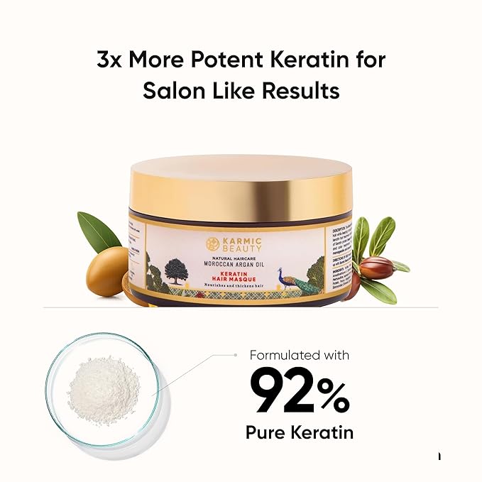 100% Organic Moroccan Argan Oil & Natural Keratin Masque | For Dry, Damaged & Color Treated Hair | Cold Pressed Oils for Deep Nourishment | Sulfates, Parabens & Cruelty Free | 3.4 oz