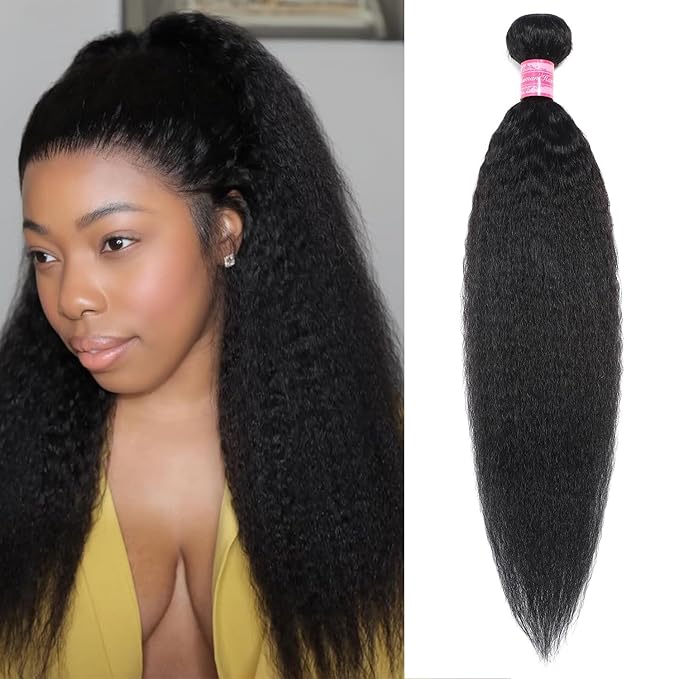Kinky Straight Human Hair Bundles Yaki Straight 1 Bundle 14 Inch Single Bundle Brazilian Virgin air Kinkycurly Bundles Human Hair Extensions for Black Women