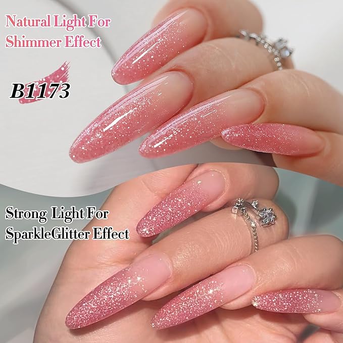 Double Rhythm 0.5Oz Glitter Gel Polish Shimmer Reflective Color for Nail Art Salon DIY Soak Off 15ml Nail Lamp Gel Polish at Home (Light Pink-B1173)