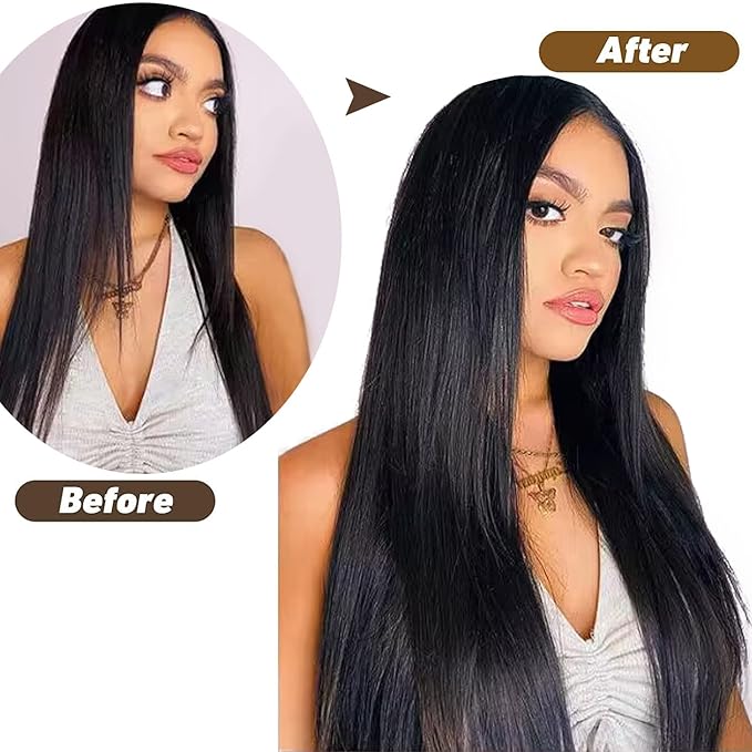 20" Clip in Human Hair Extensions Full Head 180g 7 Pieces 16 Clips Natural Black Double Weft Brazilian Real Remy Hair Extensions Thick Straight Silky (20" 180g, #1B)