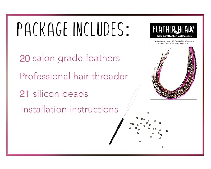 21 Natural & Hot Pink Color Hair Extensions – 9”–14” Long – DIY Rooster Kit with 20 Micro-Link Beads – 100% Real Feathers – Eye-Catching Boho Style