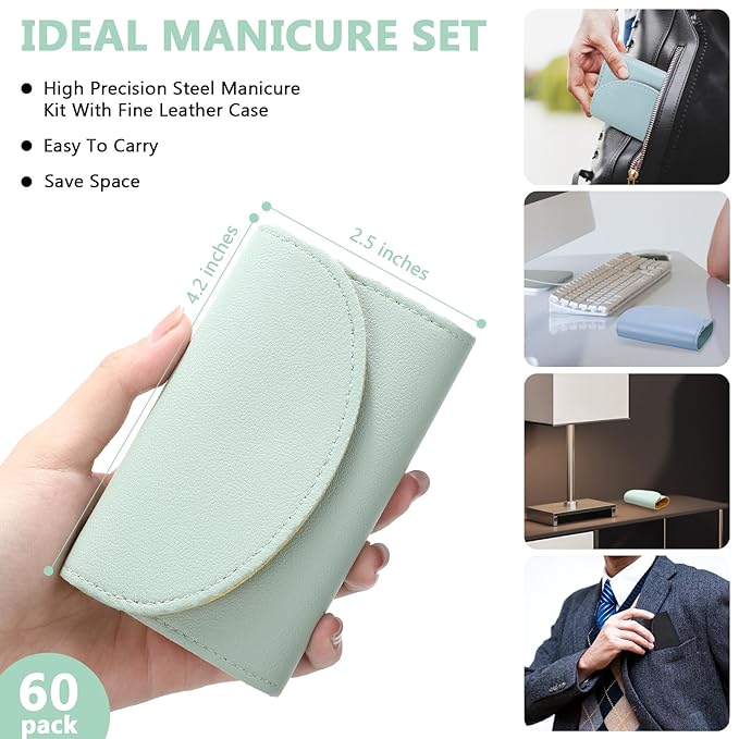 60 Sets Travel Manicure Set Professional Nail Set 7 in 1 Stainless Steel Manicure Kit Grooming Kits Nail Care Tools with Care Tools Beauty Scissors Tweezers Gifts for Christmas(Bright Color)