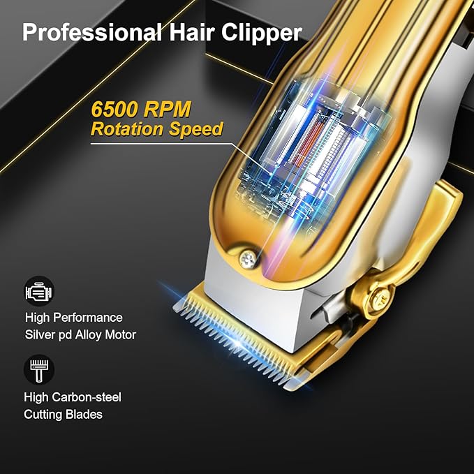CIICII Hair Clippers for Men Professional, Cordless Barber Clippers for Hair Cutting (12Pcs Rechargeable USB Adjustable LCD Display Hair Beard Grooming Trimming Haircut Kit) for DIY Home Barber Salon