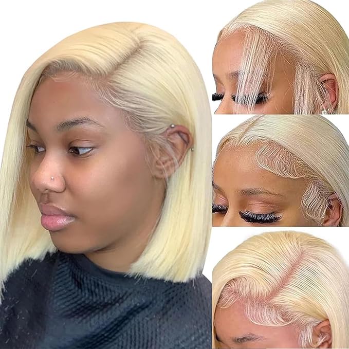 Blonde Bob Wig Human Hair 10 Inch 613 Bob Wig Human Hair 13x6 Pre Plucked With Baby Hair For Women 180 Density Lightweight and Low Maintenance Hair Wig Not Easy To Tangle Or Shed