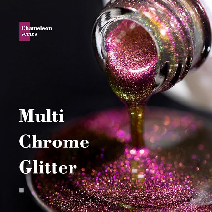 RARJSM Chameleon Gel Nail Polish Purple to Green Multichrome Color Changing Holographic Glitter Chrome Gel Polish Curing Requires Sparkle Shimmer Nail Gel Varnish Soak Off DIY at Home Salon 15ml