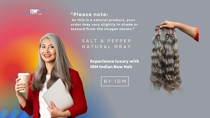 24” Wavy Salt & Pepper/Natural Gray 3 bundles. Its 100% Natural Indian Virgin Raw Hair Extensions .Natural color unprocessed and not treated with any kind of chemicals